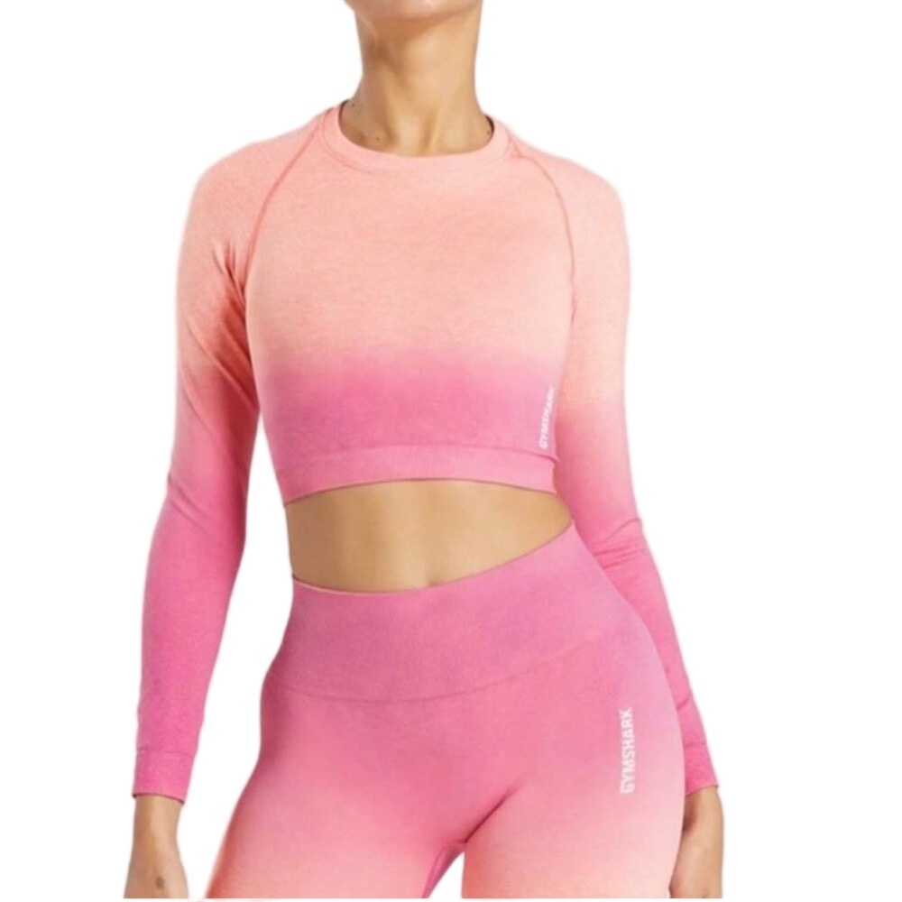 Gymshark Pink Ombre Long Sleeve Compression Crop Top Size S